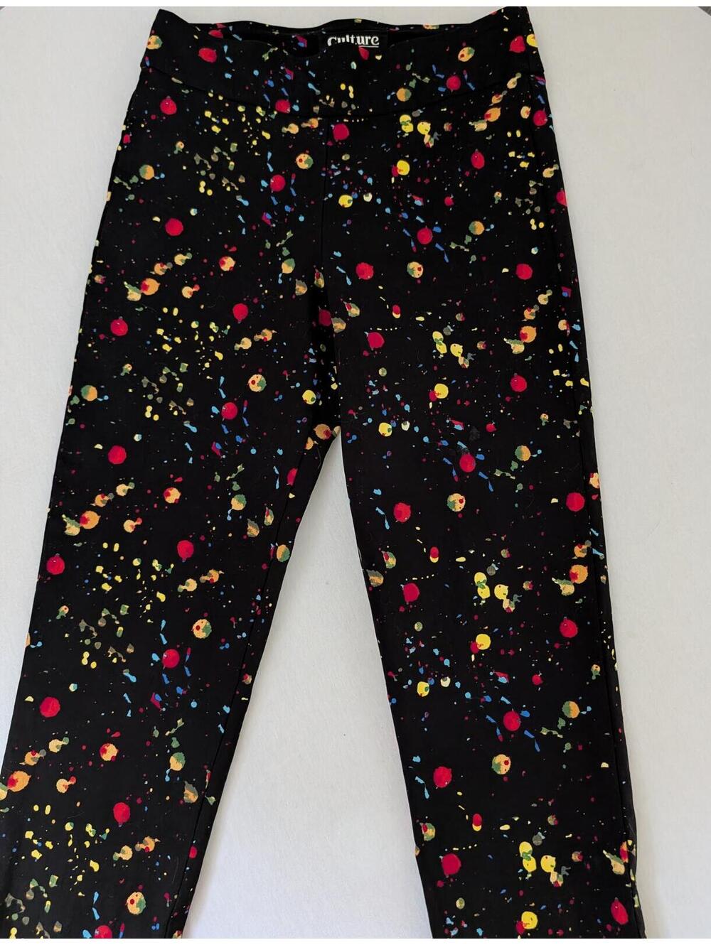 Culture NYC Artistic Streetwear Black Pants with Colorful Paint Splatter Size 8